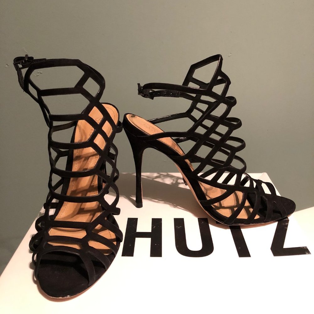 SCHUTZ JULIANA CAGED HEEL SANDALS - black